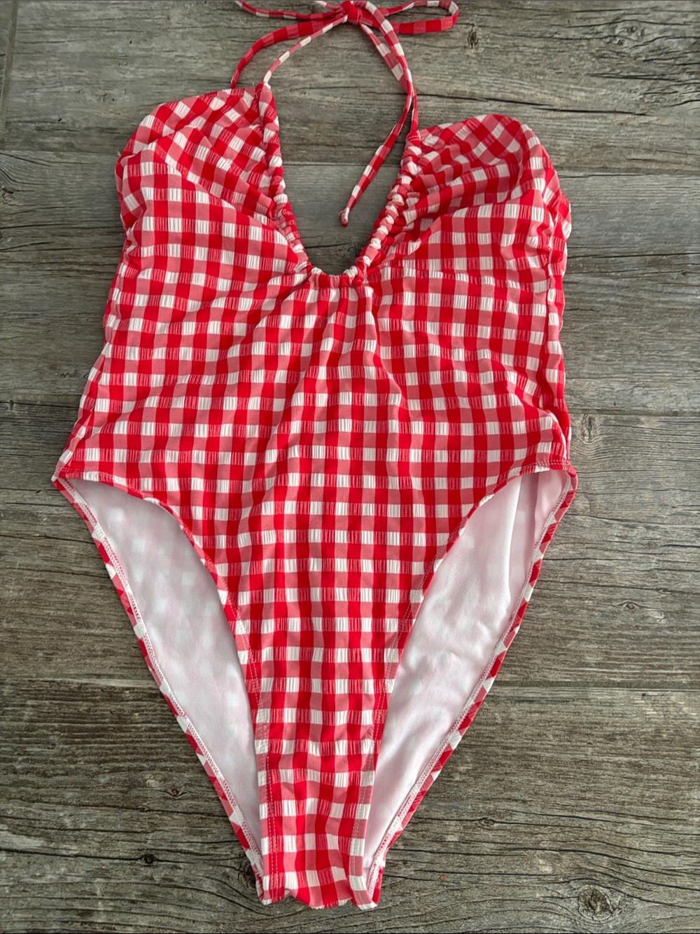 Wild fable gingham red and white, one piece swim, bathing suit size medium